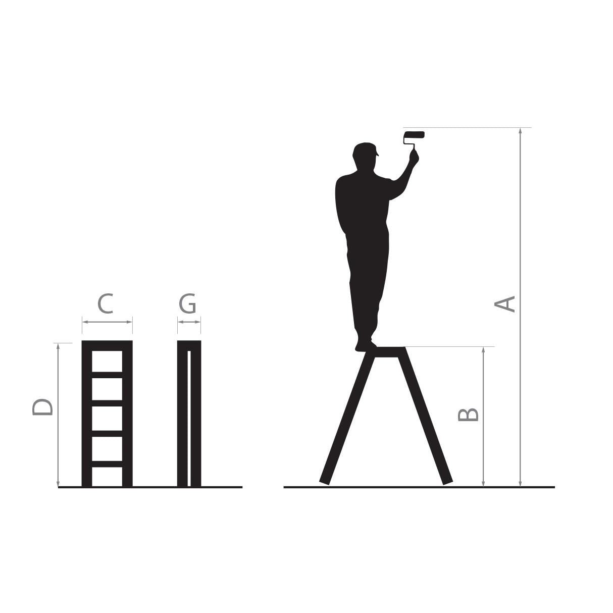 Alumínium létra, 2 részes, 7 fokos, platform, max. 125 kg, 1,82 m, Drabest