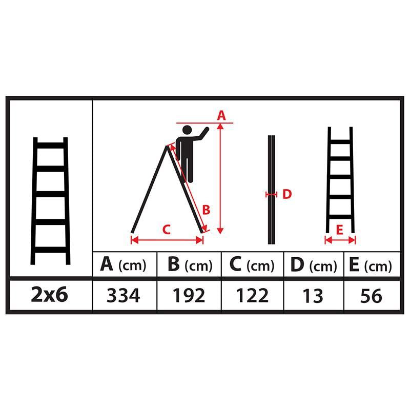 Falétra, 2 részes, 6 fokos, vödörrel emelhető, max. 150 kg, 1,92 m, Strend Pro
