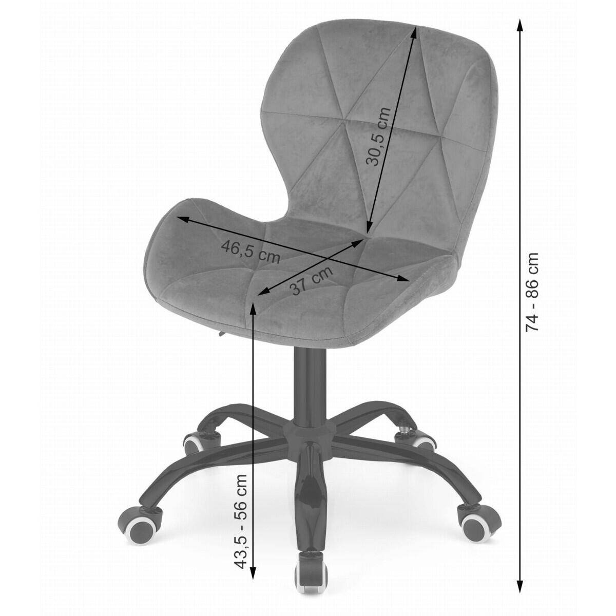 Scaun de birou, Noto, catifea, gri si negru, 53.5x57.5x74-86 cm
