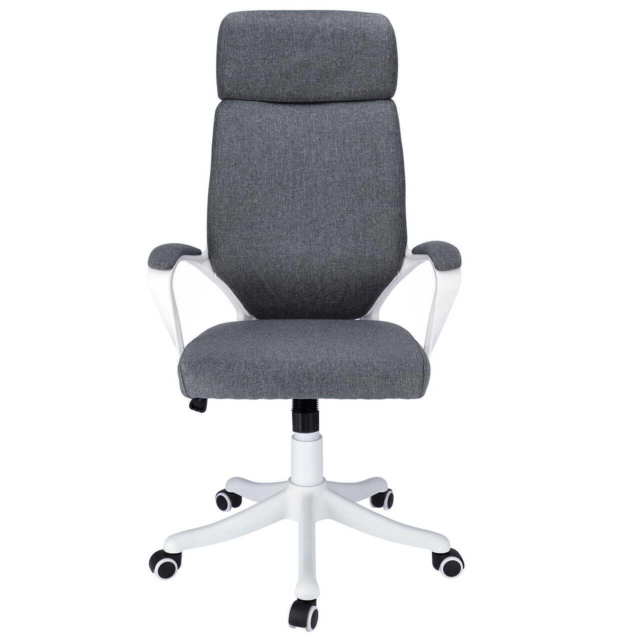 Scaun de birou, Jumi, rotativ, functie tilt, textil, gri si alb, max 120 kg, 64x65x111-120 cm