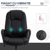 Scaun de birou cu masaj si incarcator USB, rotativ, poliester, negru, max 120 kg, 60x74x106-116 cm