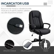 Scaun de birou cu masaj si incarcator USB, rotativ, poliester, negru, max 120 kg, 60x74x106-116 cm