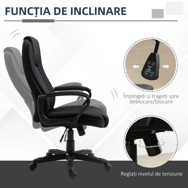 Scaun de birou cu masaj si incarcator USB, rotativ, poliester, negru, max 120 kg, 60x74x106-116 cm