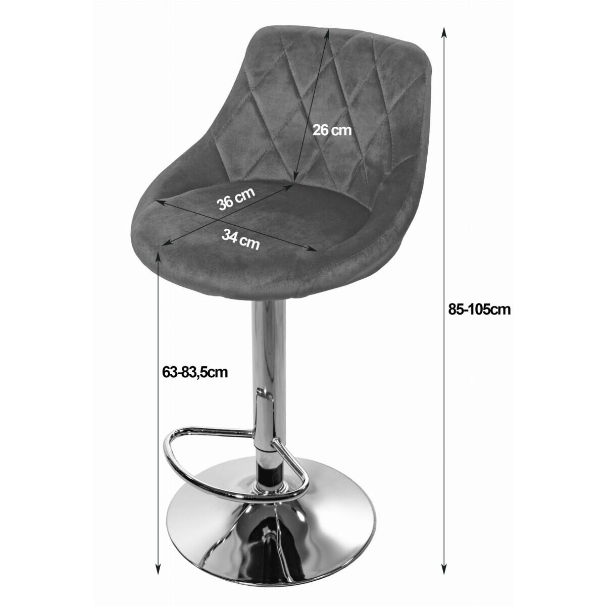 Scaun de bucatarie/bar, Kast, rotativ, catifea, verde si argintiu, 45.5x49x85-105 cm