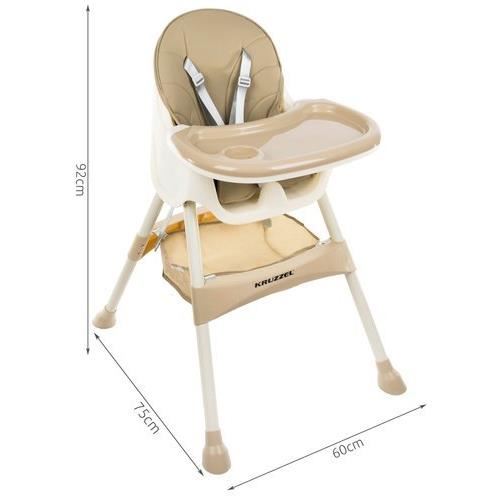 Scaun de masa pentru bebelusi, 3 in 1, bej, max 20 kg, 60x75x92 cm, Kruzzel