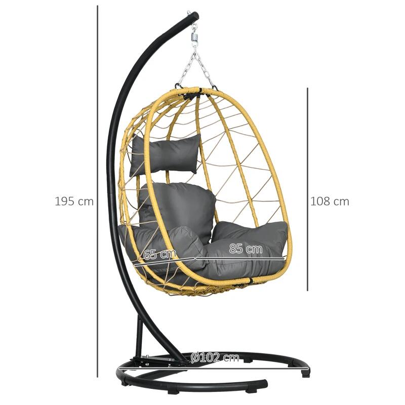 Függőhinta, Wilona, szintetikus rattan, sárga és fekete, szürke ülőpárna, max. 150 kg