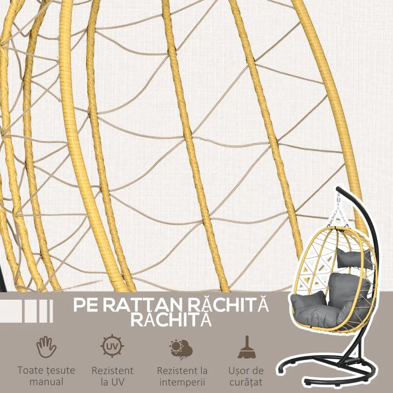 Függőhinta, Wilona, szintetikus rattan, sárga és fekete, szürke ülőpárna, max. 150 kg