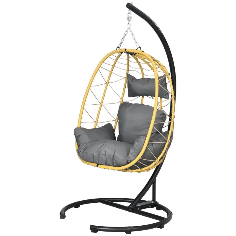 Függőhinta, Wilona, szintetikus rattan, sárga és fekete, szürke ülőpárna, max. 150 kg
