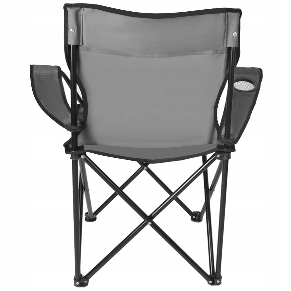 Összecsukható kerti szék, kemping, horgász, szürke, pohár-/palacktartóval, huzattal, max. 100 kg, 80x44x80 cm, Trizand