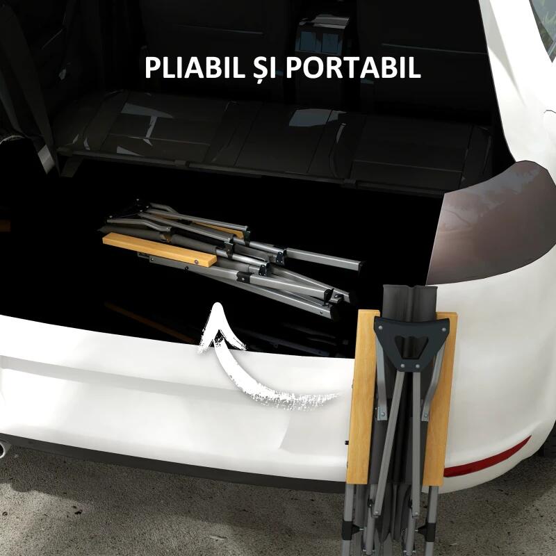 Scaun pliabil gradina, camping, pescuit, material Oxford, cu tetiera, buzunar, spatar reglabil, gri, 74x59.5x98 cm