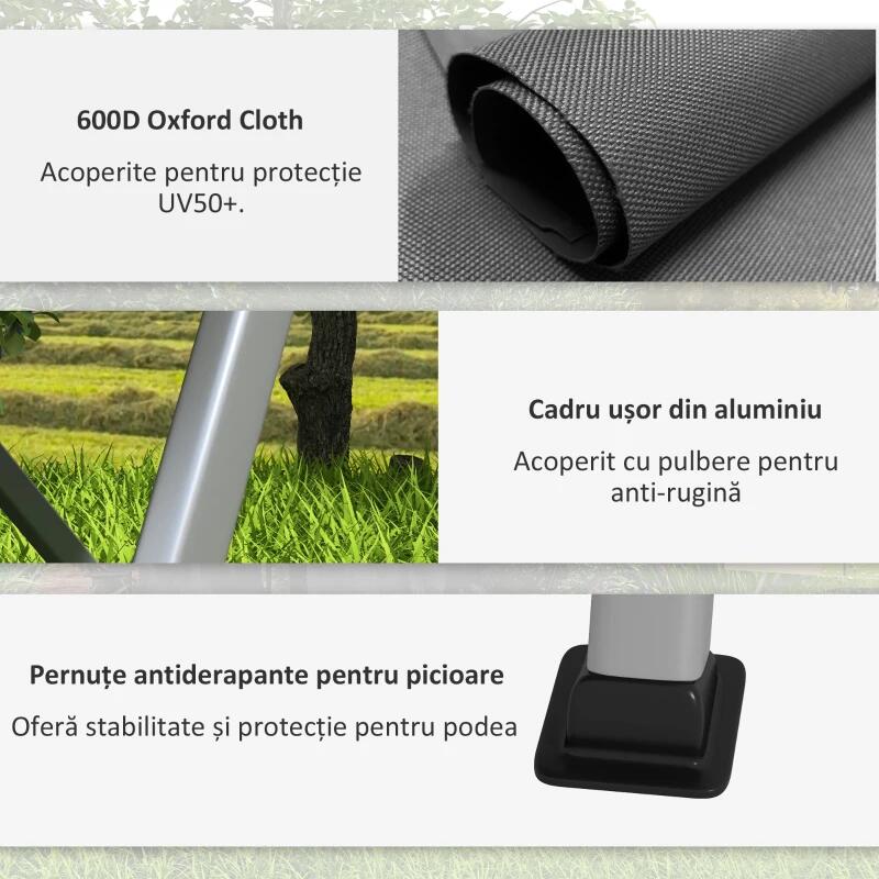 Scaun pliabil gradina, camping, pescuit, material Oxford, cu tetiera, buzunar, spatar reglabil, gri, 74x59.5x98 cm