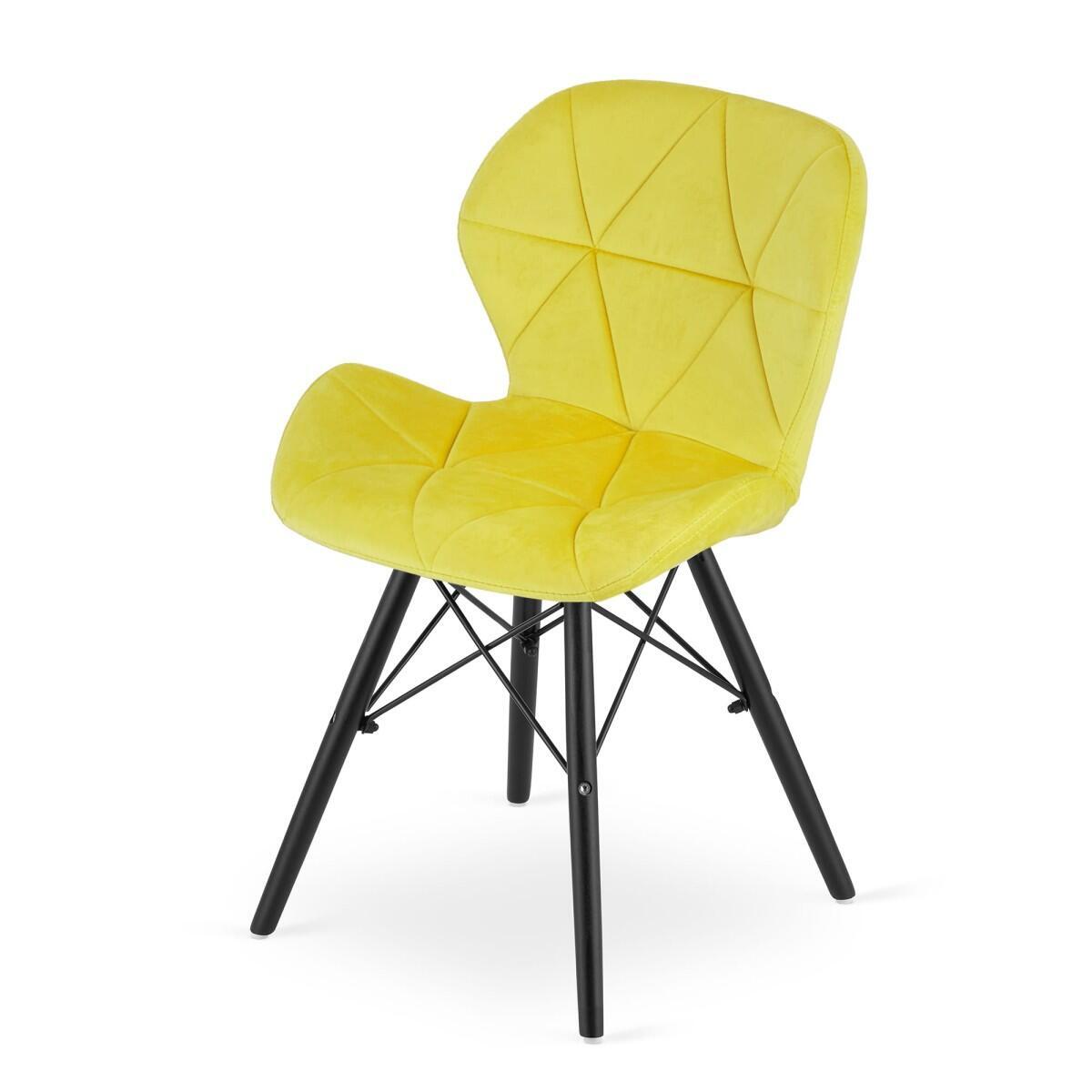 Set 4 scaune stil scandinav, Lago Velvet, catifea, lemn, galben si negru, 47x52x73.5 cm