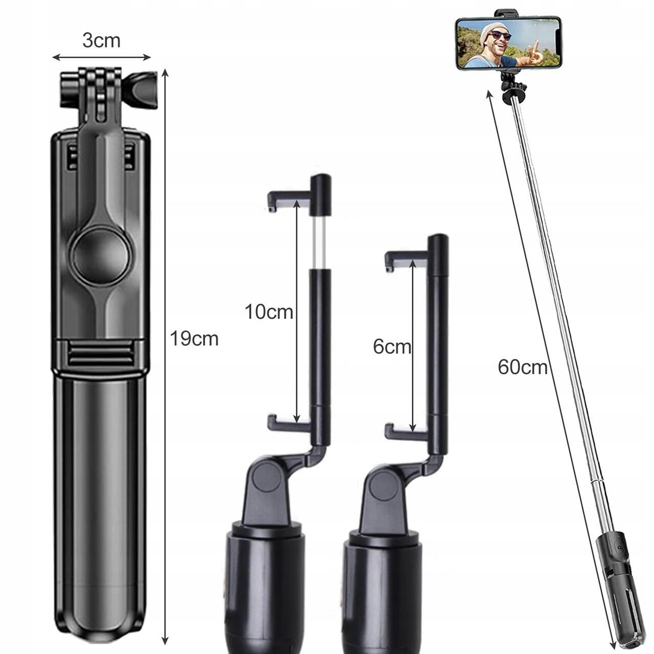 Selfie stick, trepied, Izoxis, telescopic, cu telecomanda, bluetooth, 60 cm