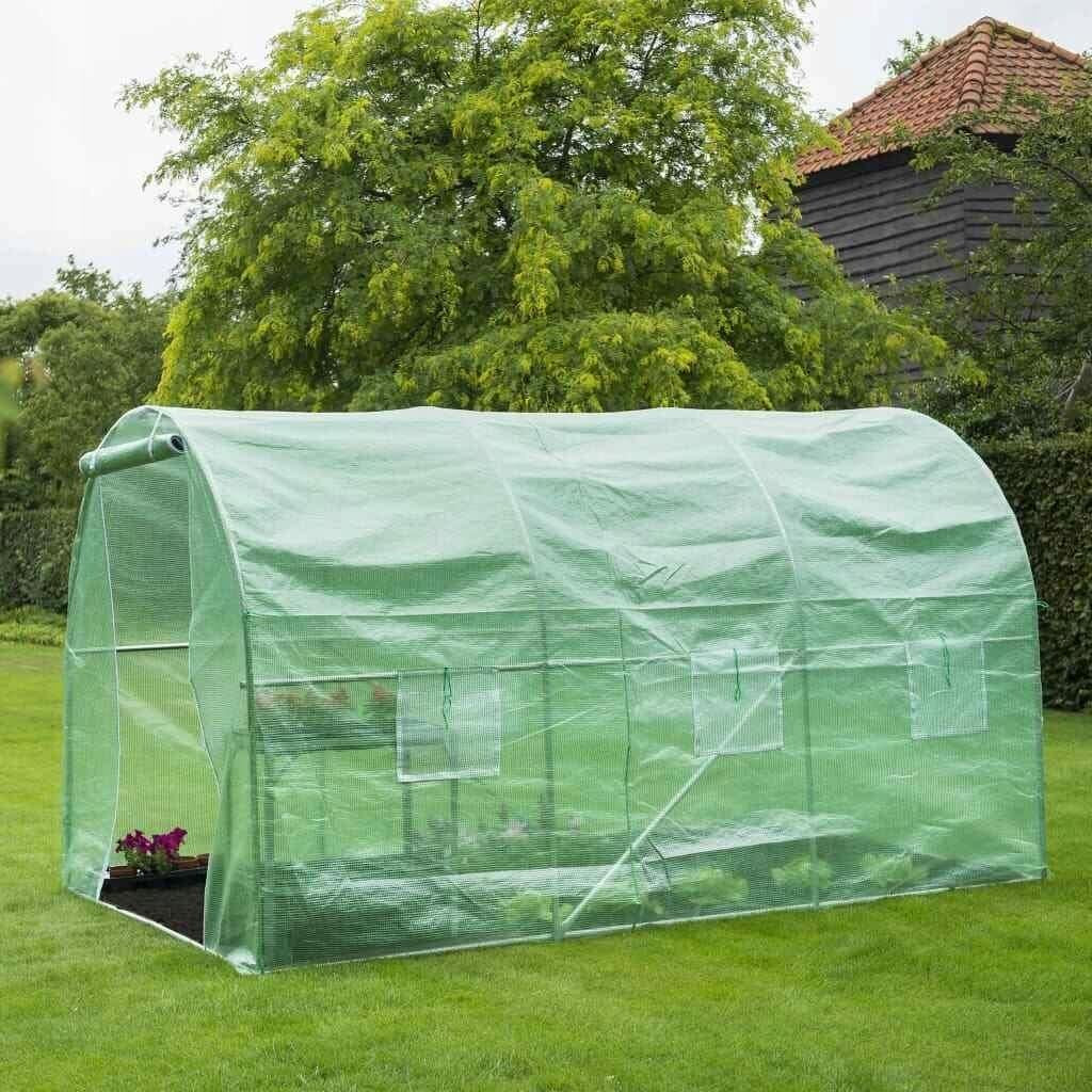Sera de gradina, tip tunel, 6 ferestre, cadru metalic, folie PE + PP, 2x3.5x2 m, Chomik