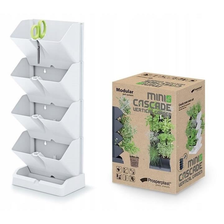 Ghivece decorative de flori, modular, alb, 4x1 L, set 4 buc, 19.5x11.4x47.5 cm, Mini Cascade