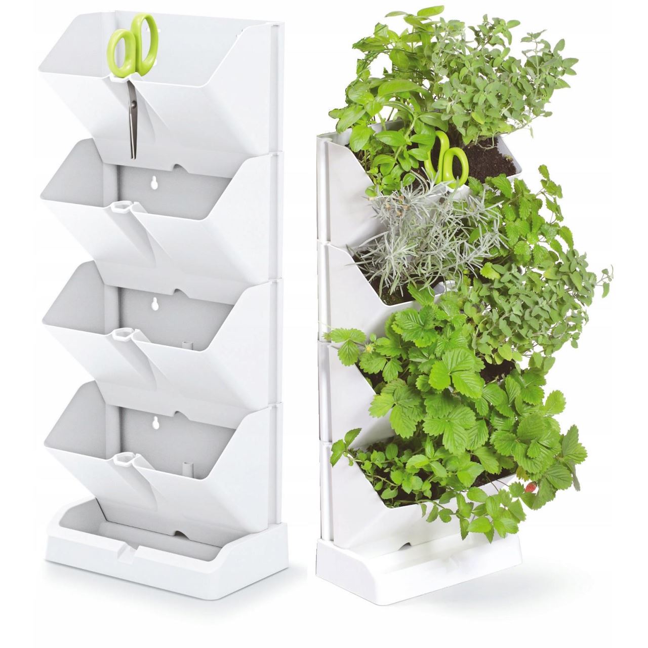 Ghivece decorative de flori, modular, alb, 4x1 L, set 4 buc, 19.5x11.4x47.5 cm, Mini Cascade