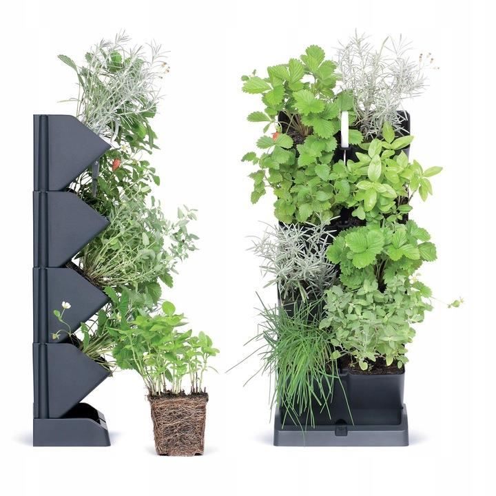 Dekoratív virágcserepek, moduláris, antracit, 4x1 L, 4 db-os készlet, 19,5x11,4x47,5 cm, Mini Cascade