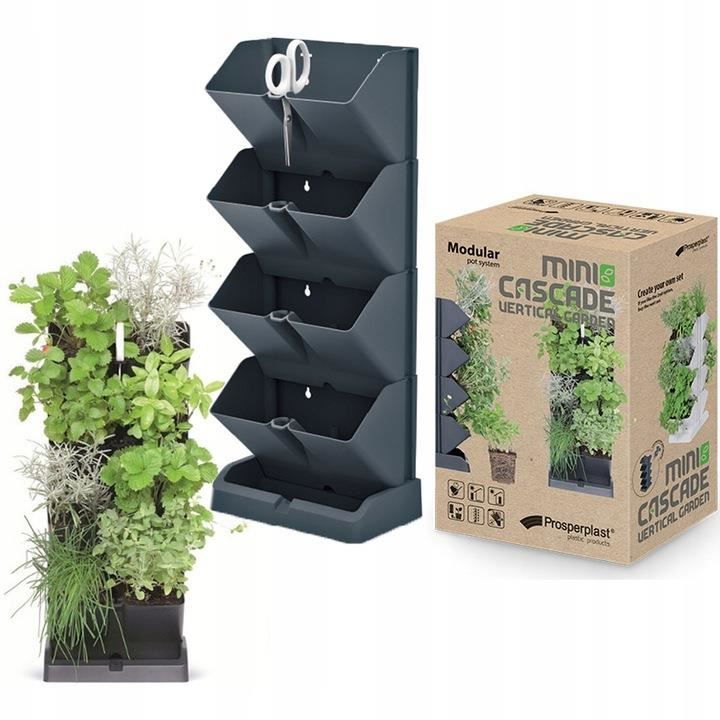 Dekoratív virágcserepek, moduláris, antracit, 4x1 L, 4 db-os készlet, 19,5x11,4x47,5 cm, Mini Cascade