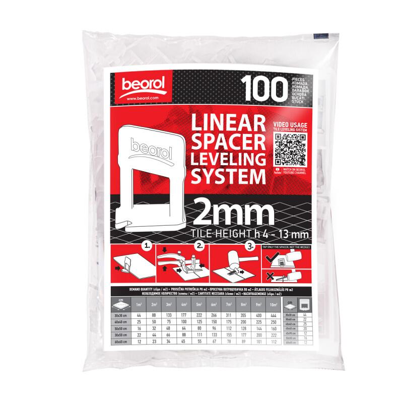 Távolságtartók kerámialapok szintezéséhez és beállításához, 100 db, 2 mm, Beorol