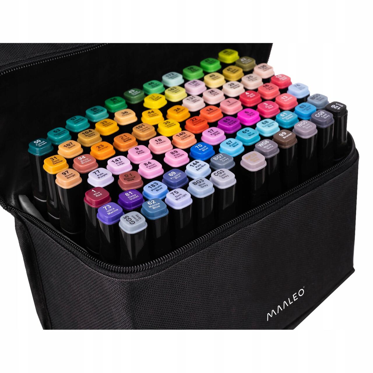 Set markere/carioci, 2 capete diferite, cu geanta, diverse culori, 80 buc, Maaleo