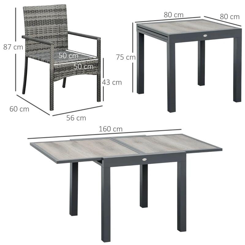 Set mobilier gradina/terasa, gri si maro, ratan sintetic, 1 masa extensibila, 6 scaune, Carolina
