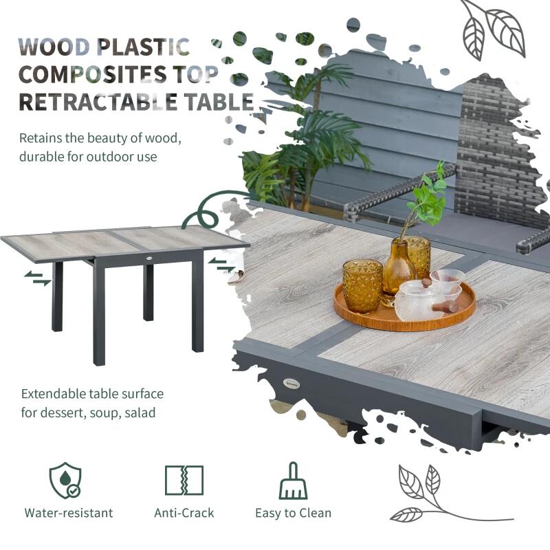 Set mobilier gradina/terasa, gri si maro, ratan sintetic, 1 masa extensibila, 6 scaune, Carolina