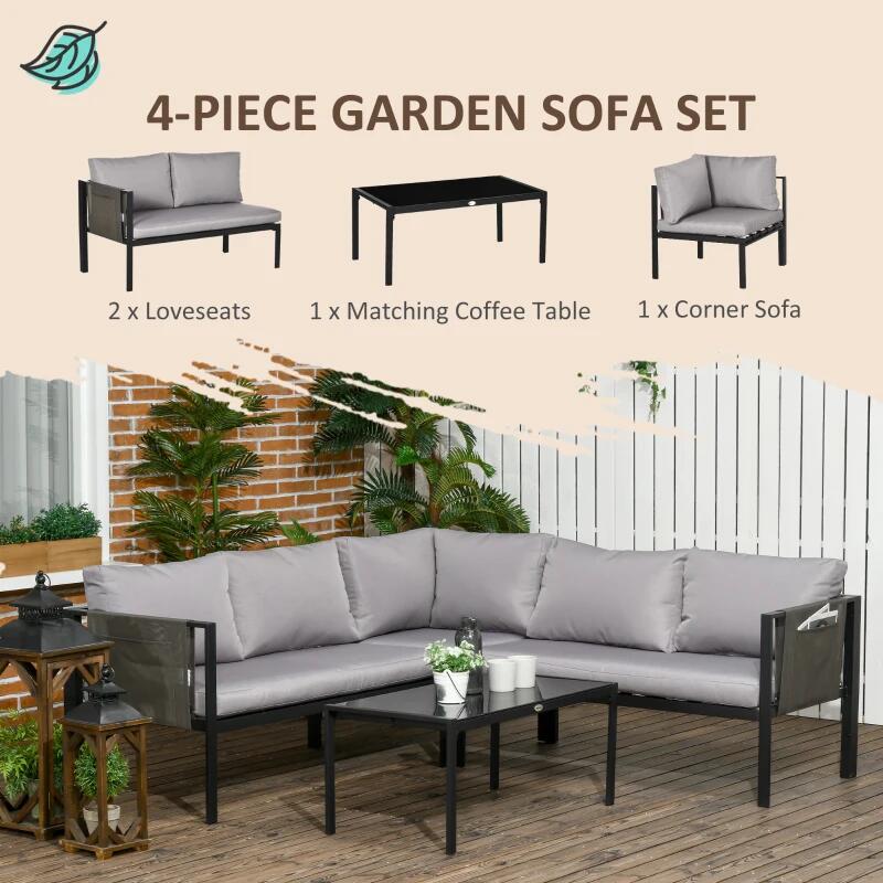 Set mobilier gradina/terasa, gri si negru, 1 masa, 3 canapele, Kayden