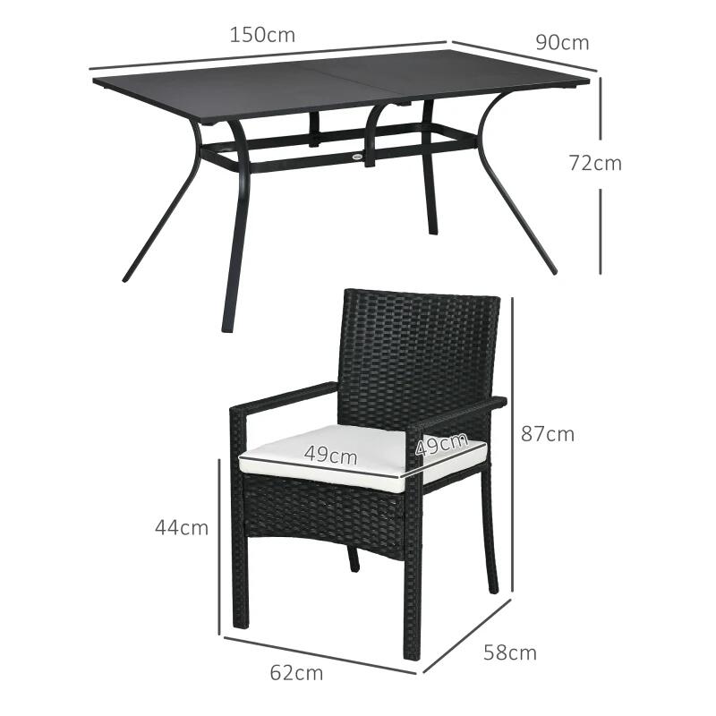 Kerti/terasz bútor szett, fekete és bézs, szintetikus rattan, 1 asztal, 6 szék, Lynna