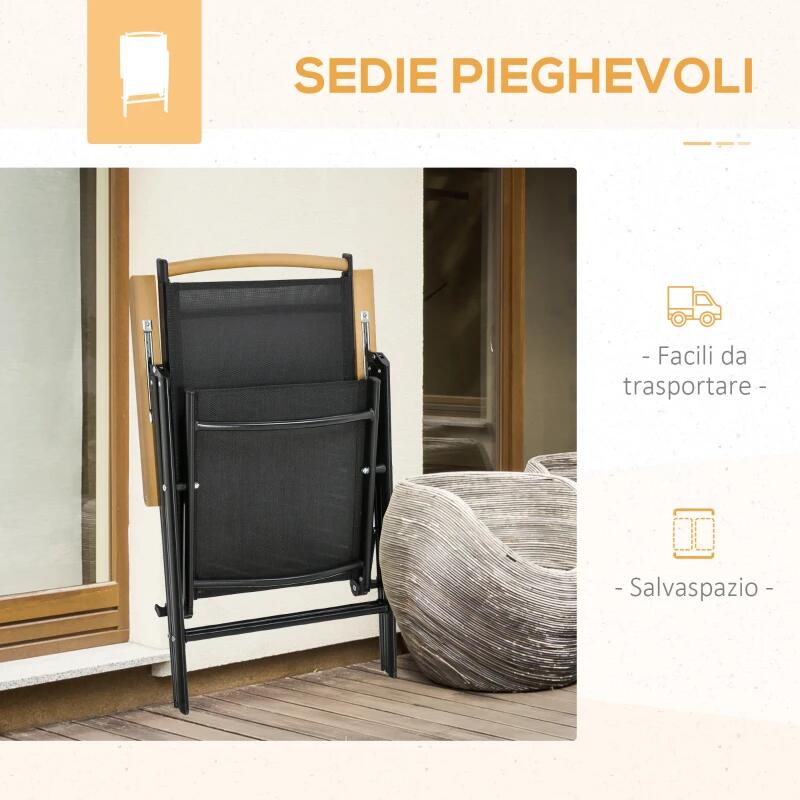 Set mobilier gradina/terasa, negru si stejar, 1 masa, 6 scaune, Abigail