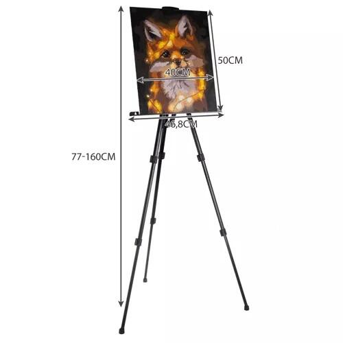 Sevalet pictura pentru atelier, Maaleo, metal, reglabil, cu husa, negru, 46.8x77/160 cm