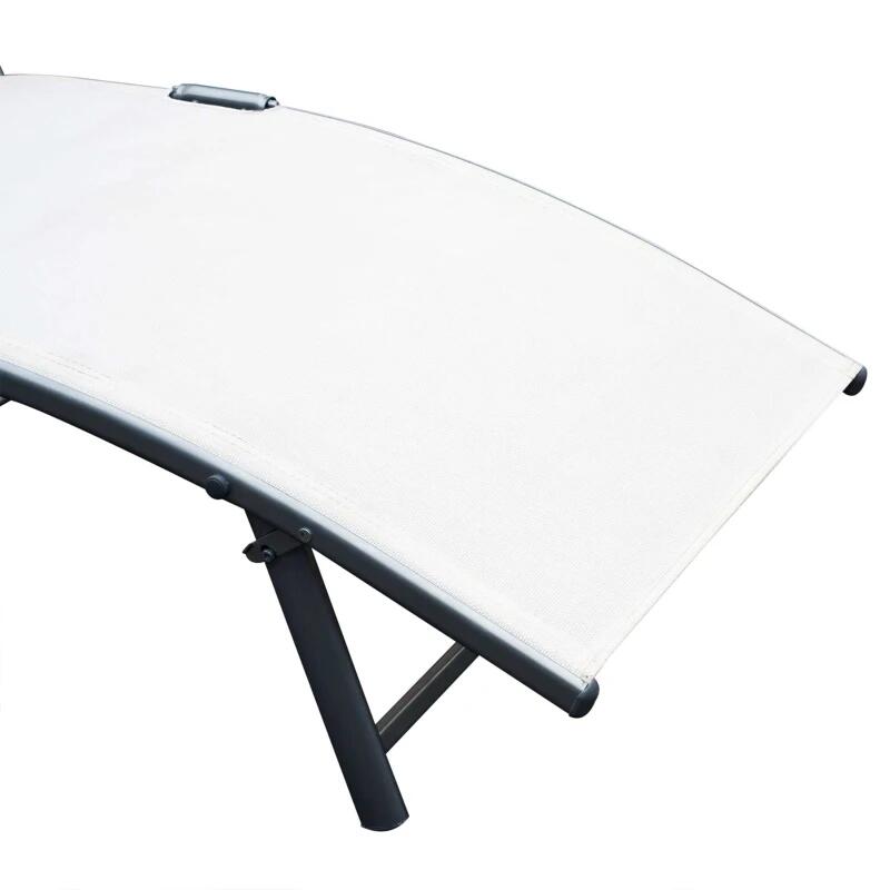 Kerti napozóágy, fém, összecsukható, állítható háttámlával, krémszínű, max. 165 kg, 177x66x108 cm