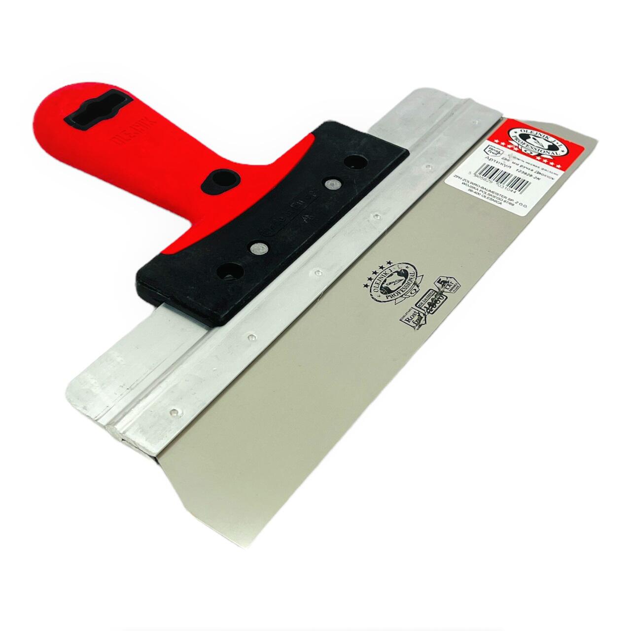 Rozsdamentes acél homlokzati simító, Olejnik, Popular, puha nyél, 280 mm, piros