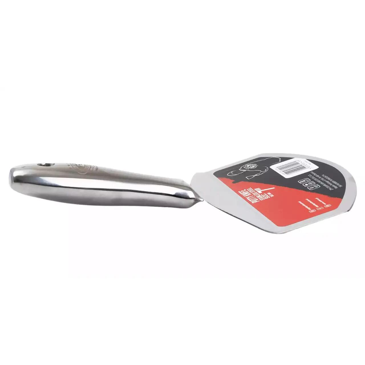 Rozsdamentes acél spatula vödörhöz, ívelt pengével, 160 mm, Olejnik