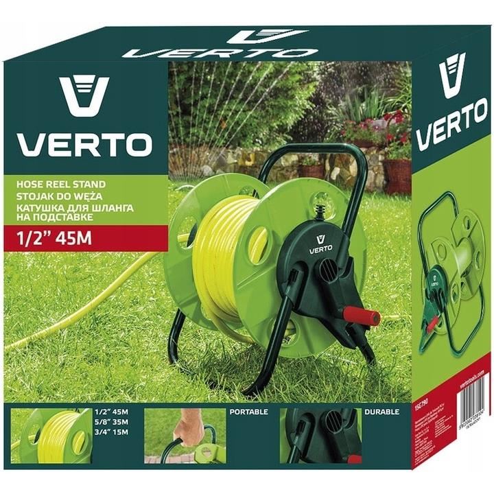 Tambur, rola, pentru furtun gradina, 1/2"-45 m, 3/4"-15 m, Verto 
