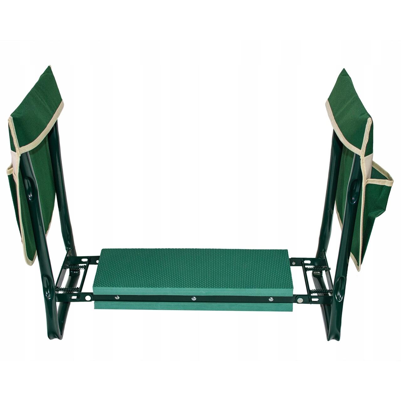 Suport genunchi pentru gradinarit, Jumi, 3 in 1, cu buzunare laterale, spuma si metal, verde, 59x28x49 cm