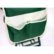 Suport genunchi pentru gradinarit, Jumi, 3 in 1, cu buzunare laterale, spuma si metal, verde, 59x28x49 cm