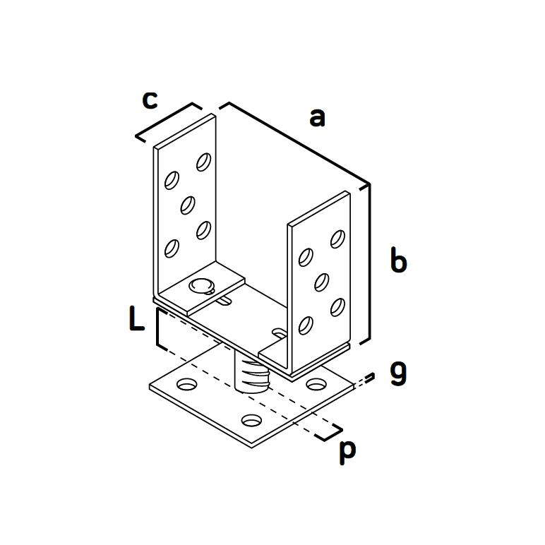 Fém gerendatartó, horganyzott, állítható, talppal, 125 mm, Strend Pro
