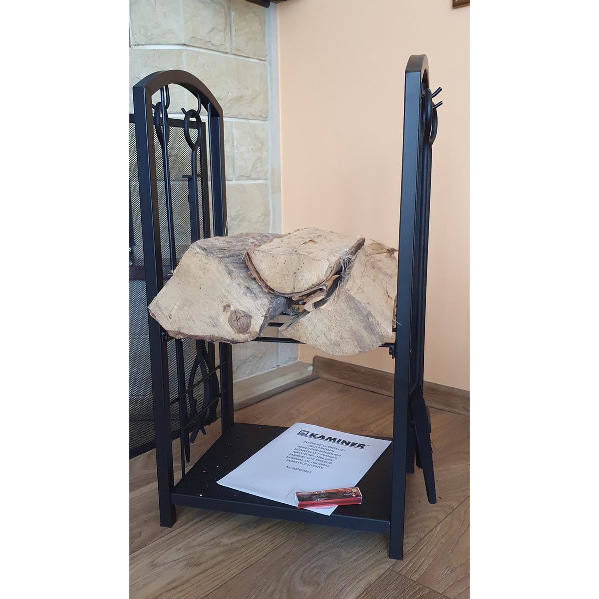 Kandallófa tartó szett, 2 szint, 4 tartozékkal 60 cm, acél, 40x30x73 cm