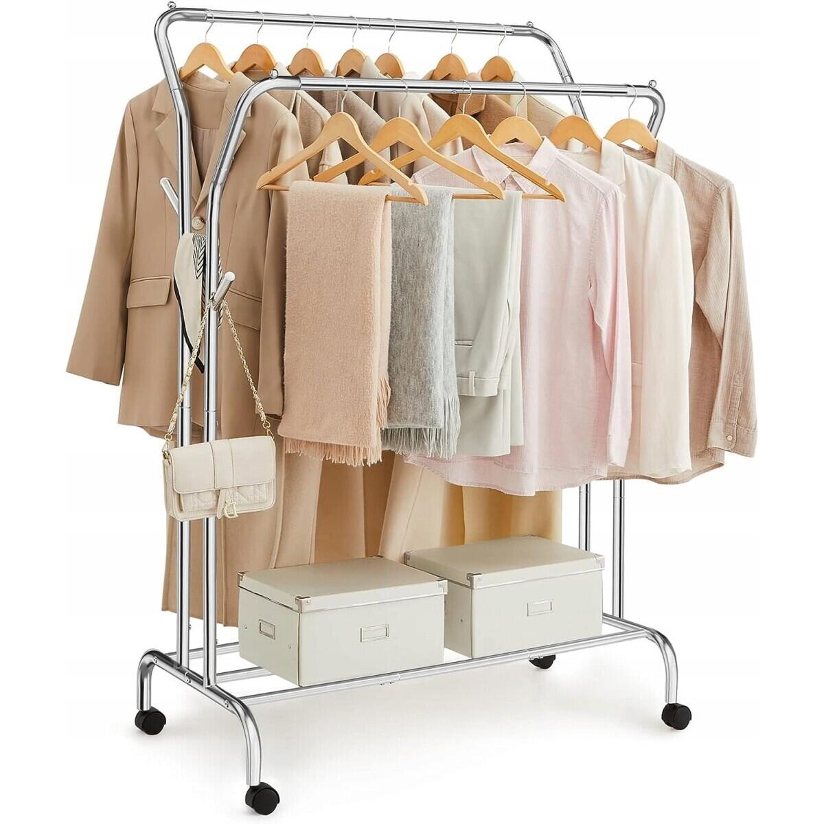 Suport mobil cu roti pentru haine, cu raft incaltaminte, otel, argintiu, max 100 kg, 103.5x52.5x155 cm