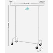 Suport mobil cu roti pentru haine, Artool, reglabil, otel, alb, max 136 kg, 110-150x45x160 cm