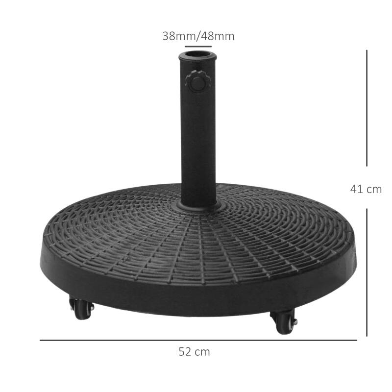 Esernyőtartó 38-48 mm, kerekekkel, kerek, HDPE, rattan utánzat, fekete, 52x41 cm