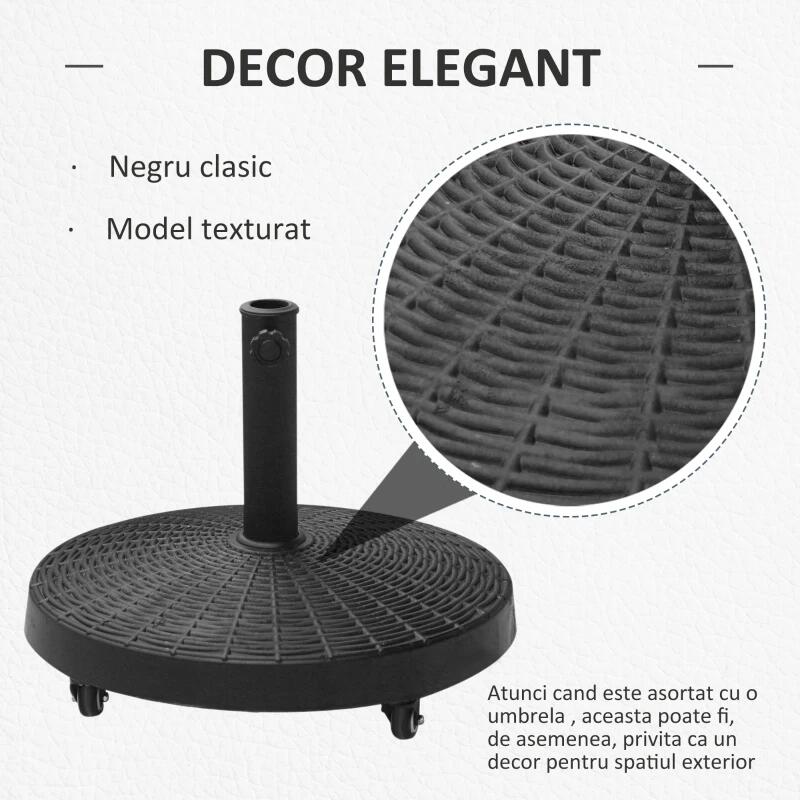 Esernyőtartó 38-48 mm, kerekekkel, kerek, HDPE, rattan utánzat, fekete, 52x41 cm