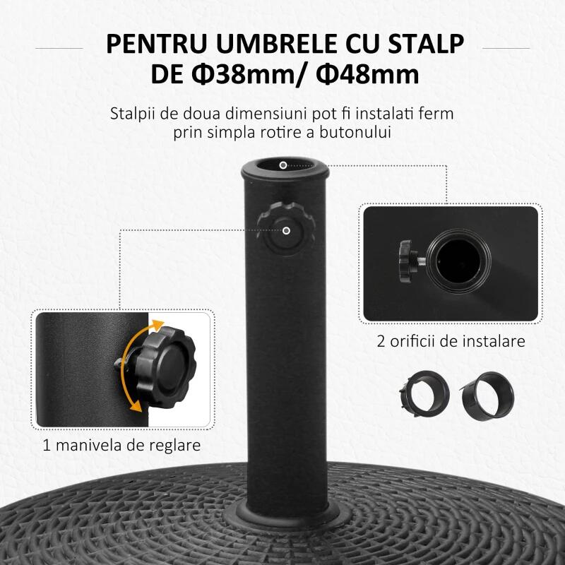 Esernyőtartó 38-48 mm, kerekekkel, kerek, HDPE, rattan utánzat, fekete, 52x41 cm