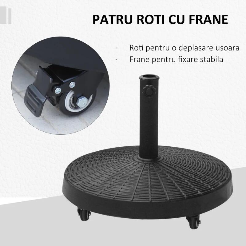 Esernyőtartó 38-48 mm, kerekekkel, kerek, HDPE, rattan utánzat, fekete, 52x41 cm
