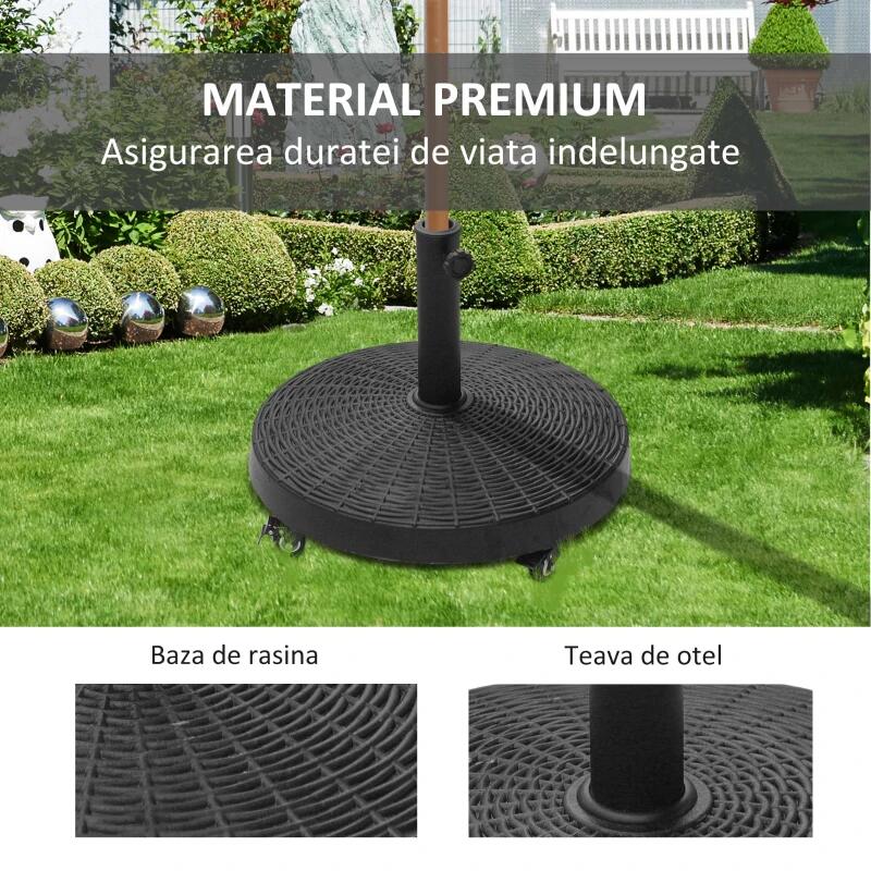 Esernyőtartó 38-48 mm, kerekekkel, kerek, HDPE, rattan utánzat, fekete, 52x41 cm