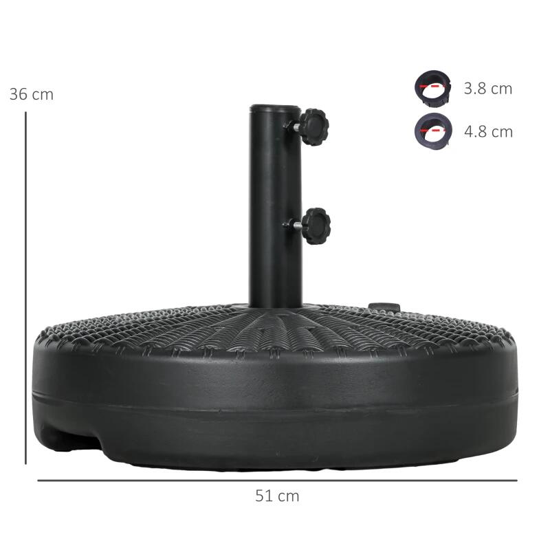 Esernyőtartó 38-48 mm, kerek, HDPE és acél, rattan utánzat, fekete, 51x36 cm