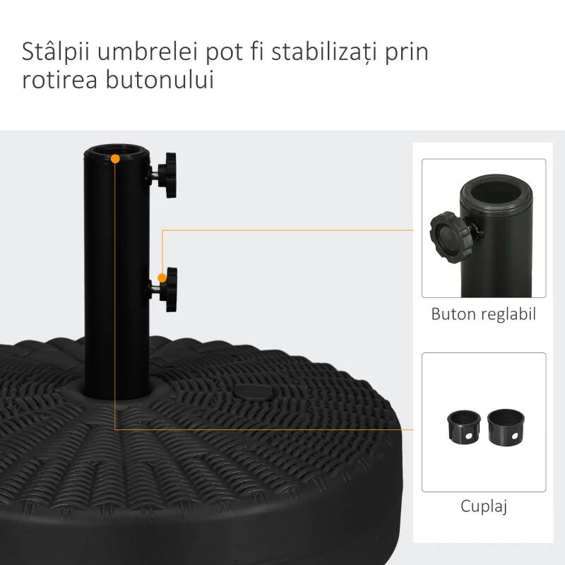 Esernyőtartó 38-48 mm, kerek, HDPE és acél, rattan utánzat, fekete, 51x36 cm