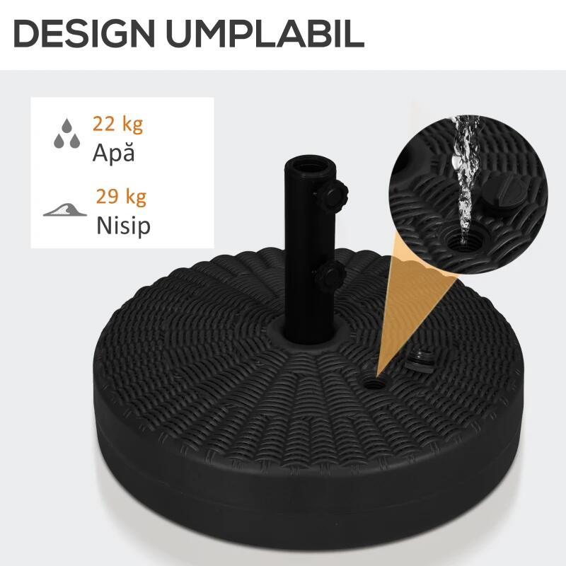 Esernyőtartó 38-48 mm, kerek, HDPE és acél, rattan utánzat, fekete, 51x36 cm