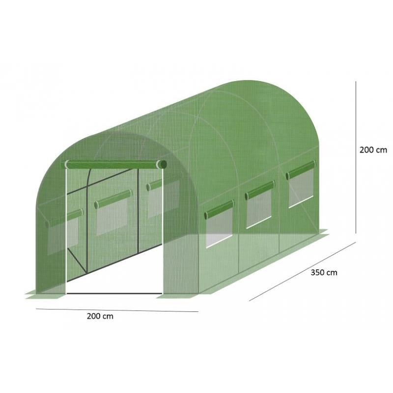 Sera de gradina, tip tunel, 6 ferestre, cadru metalic, folie PE + PP, 2x3.5x2 m, Chomik