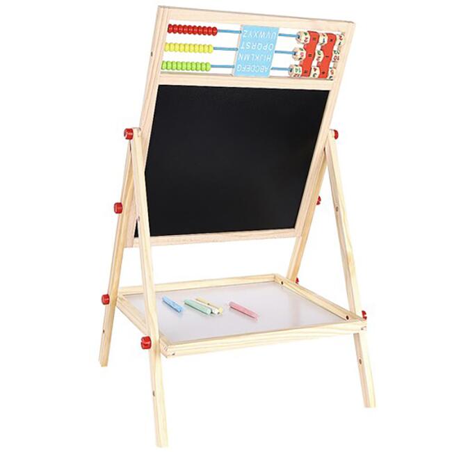 Tabla educativa tip sevalet, cu 2 fete, socotitoare, marker, burete, creta, lemn, 41x32x67 cm, Kruzzel